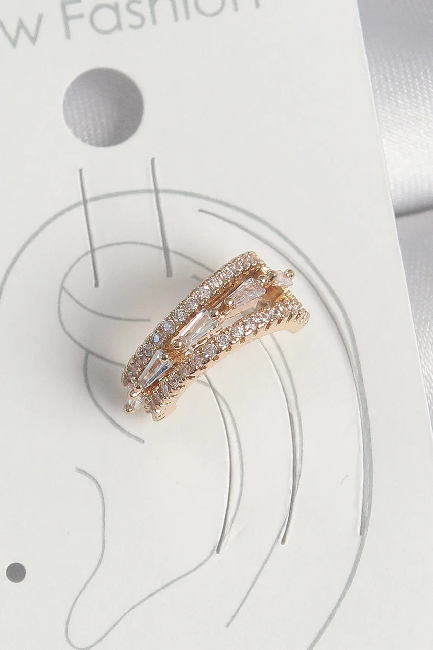 Pirinç Gold Renk Zirkon Taşlı 3'lü Sıralı Model Kadın Kıkırdak Küpe Tj-bkp10580 Diğer