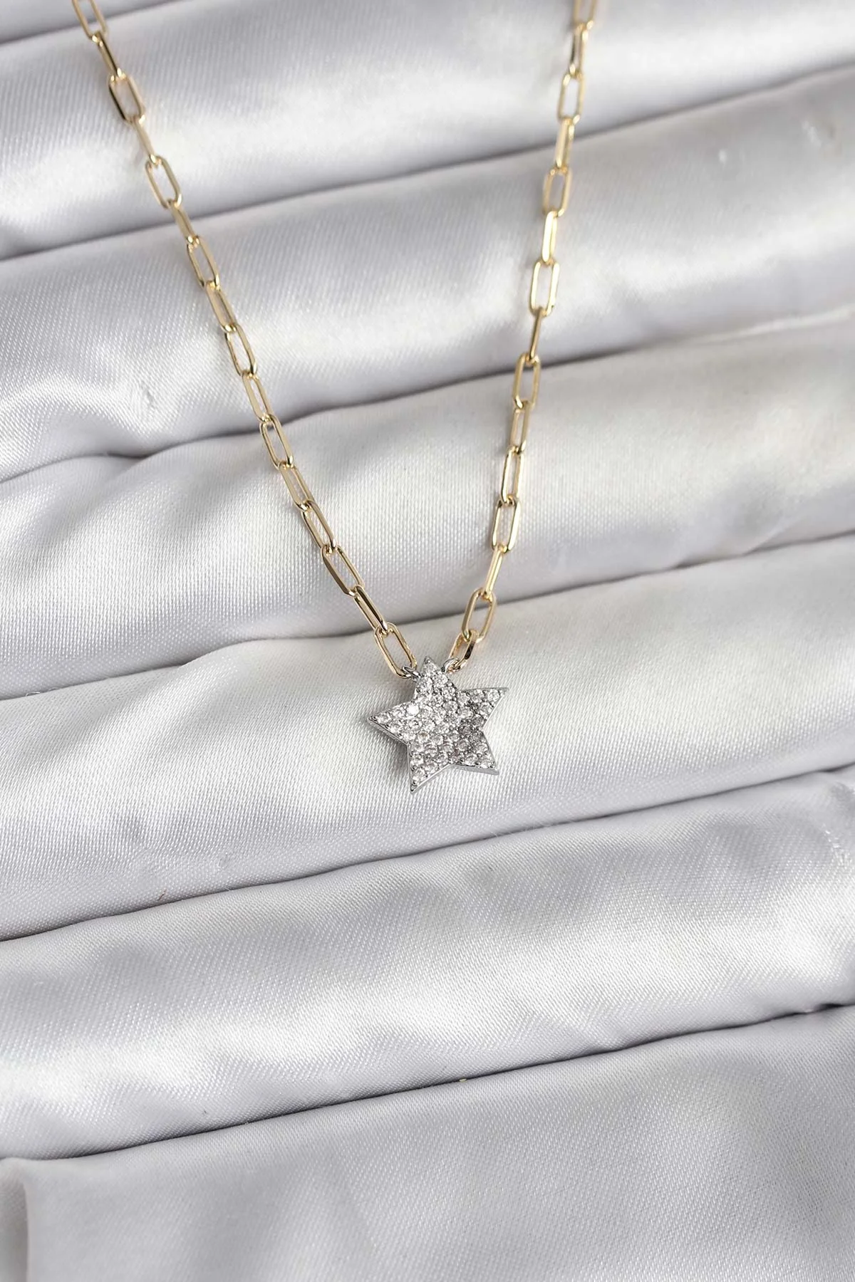 Pirinç Gold Yıldız Kolye - Zirkon Taşlı Minimal Zincirli Kadın Kolyesi 5886