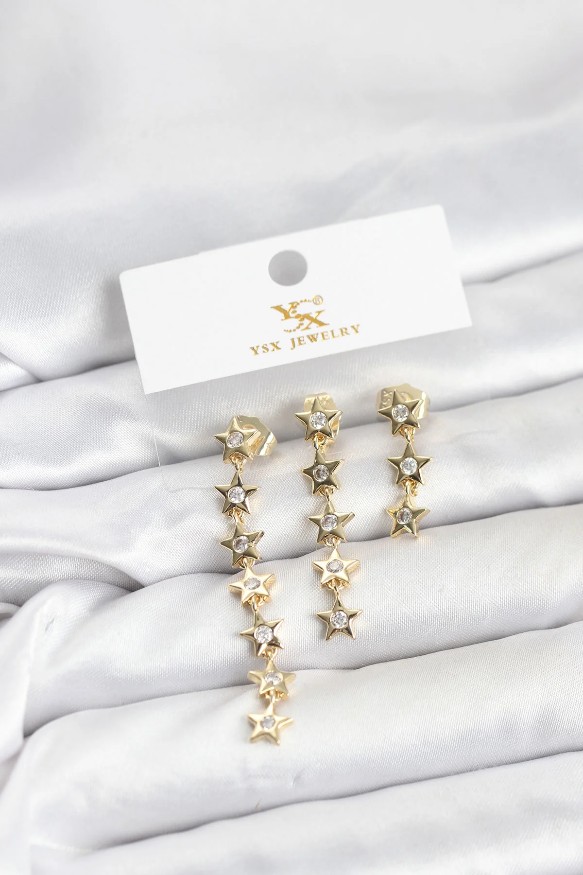 Pirinç Gold Yıldız Model YSX Trio Küpe Seti 5886 - Altın Kaplama Zirkonlu Şık Tasarım