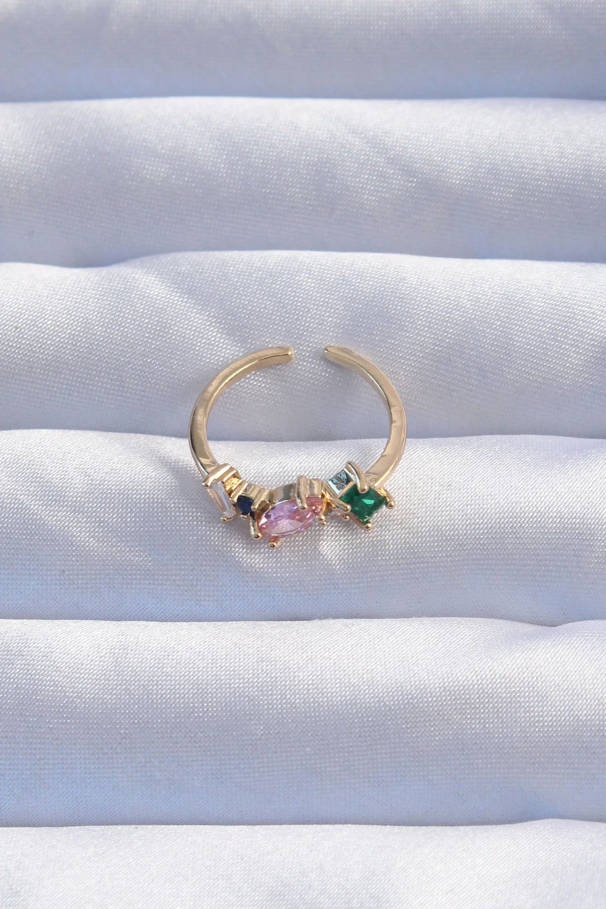 Pirinç Gold Zirkon Taşlı Ayarlanabilir Yüzük - Günlük Moda Takıları