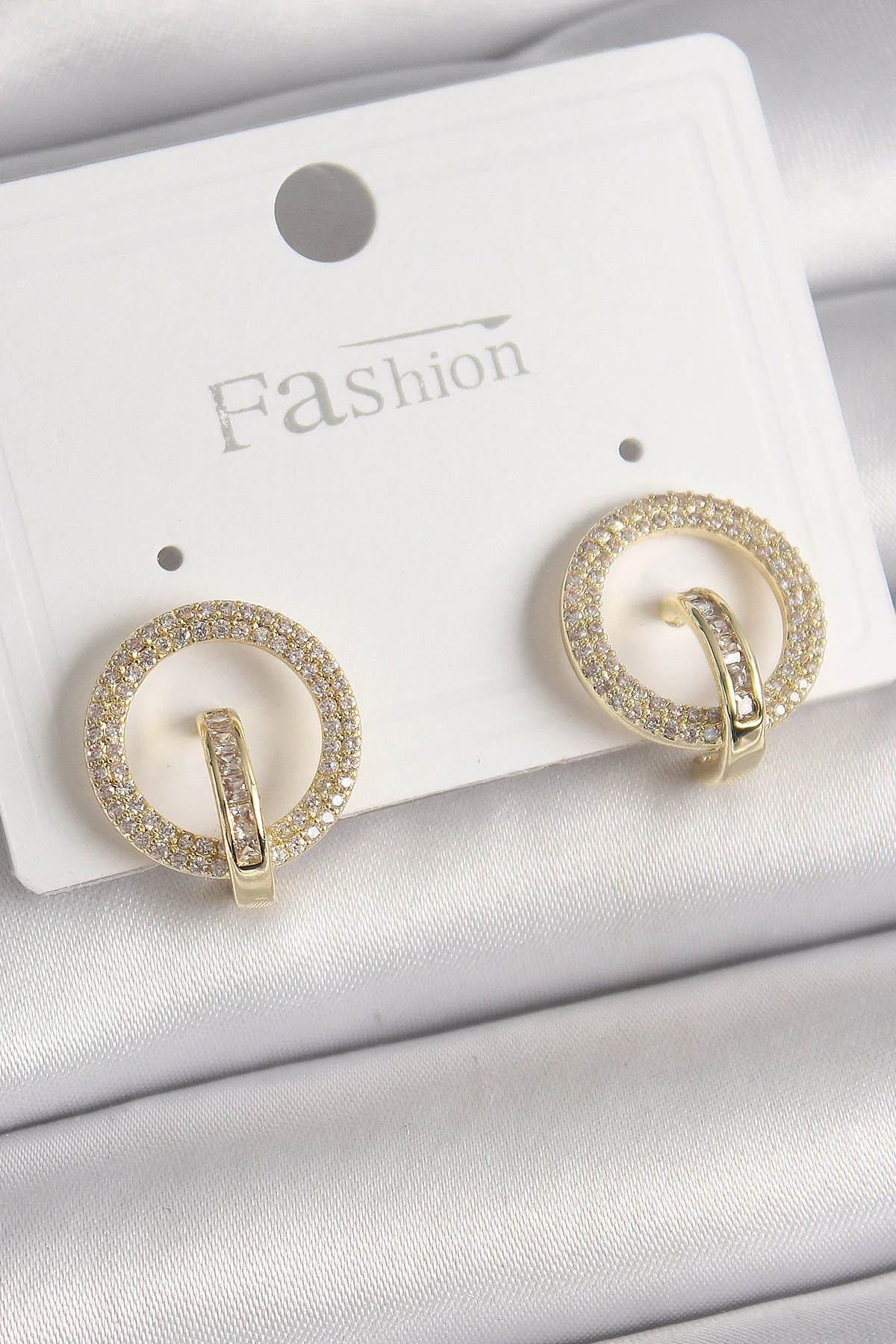 Pirinç Gold Zirkon Taşlı Halka Model Kadın Küpe 5886