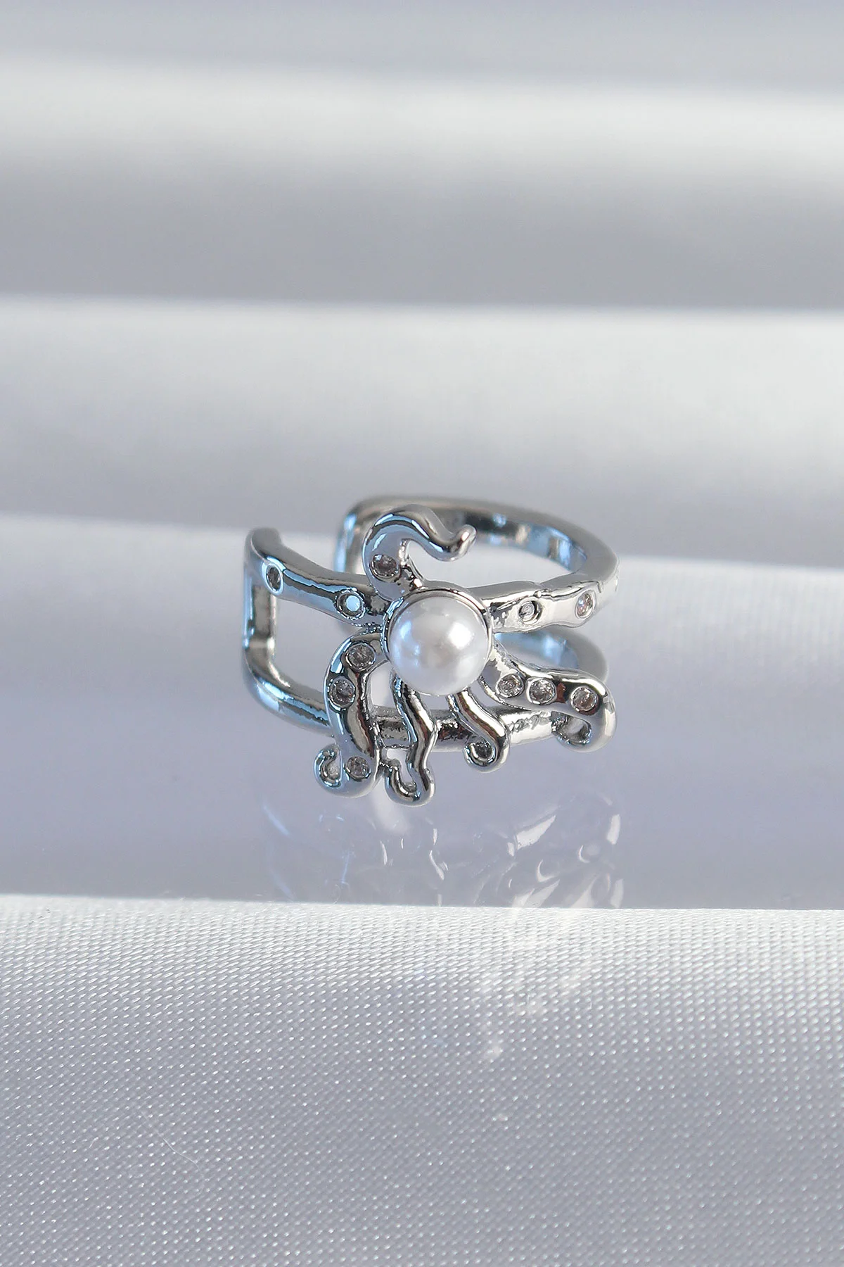 Pirinç Gümüş İncili Ahtapot Earcuff Küpe - Şık ve Tek Parça Eşya