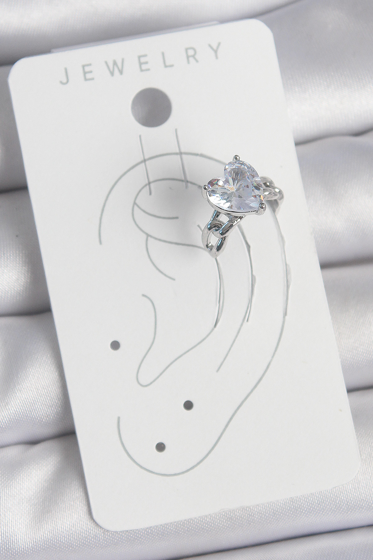 Pirinç Gümüş Renk Zirkon Taşlı Kalp Model Kadın Kıkırdak Küpe SL1