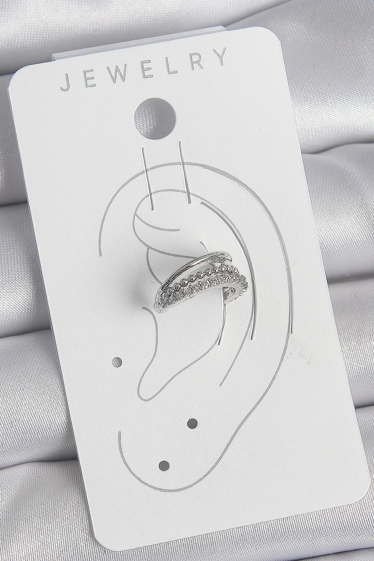 Pirinç Gümüş Renk Zirkon Taşlı 3'Lü Sıralı Kadın Kıkırdak Küpe SL