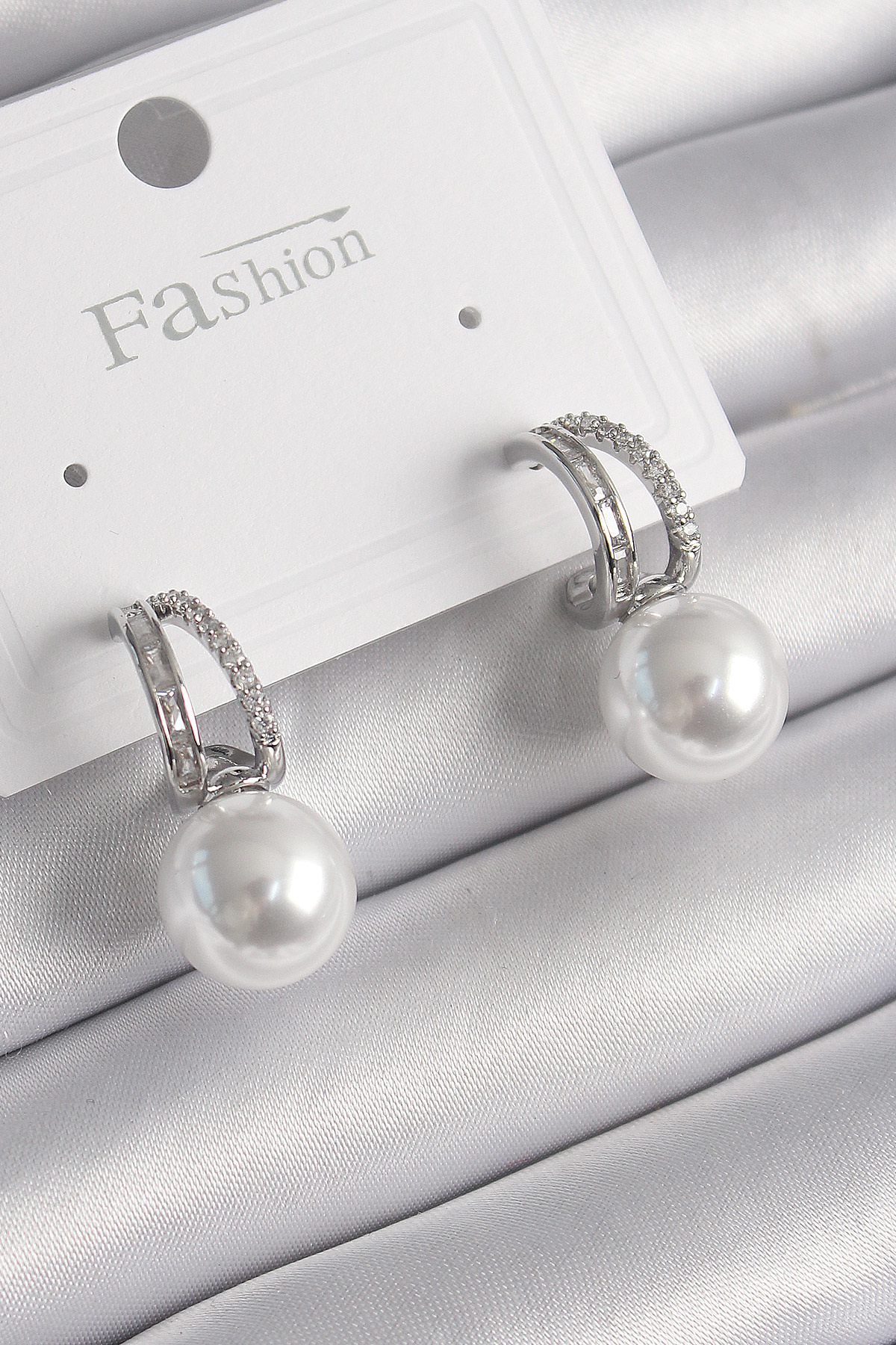 Stillove Pirinç Gümüş Renk Zirkon Taşlı Halka İnci Detay Kadın Küpe Sl9885