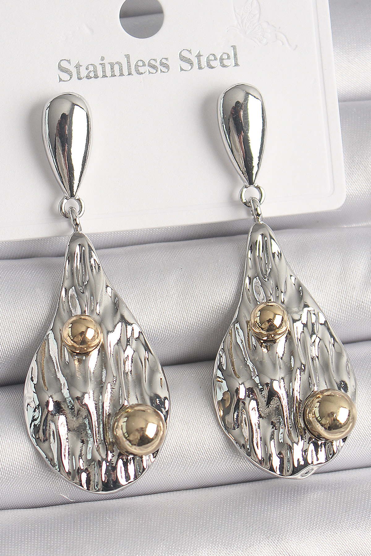 Pirinç Gümüş Renk Sallantı Damla Model Gold Topçuk Detay Kadın Kü