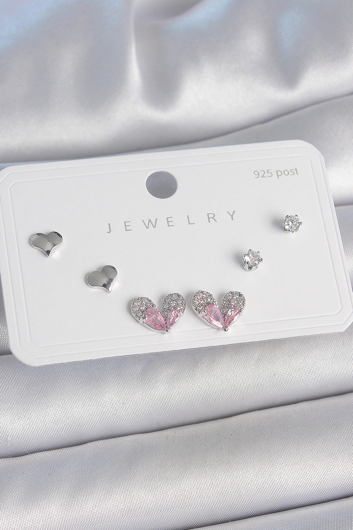 Pirinç Gümüş Renk Pembe Zirkon Taşlı Kalp Model 925 Ayar Gümüş Çi