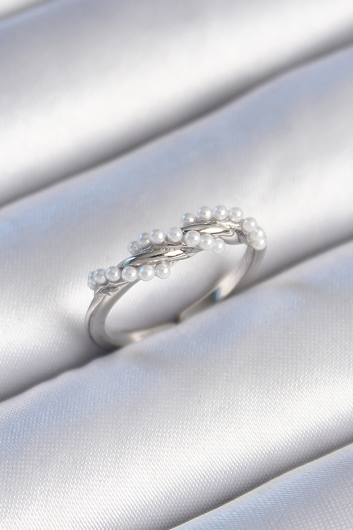 Pirinç Gümüş Renk Sarmal İnci Model Kadın Yüzük SL9476