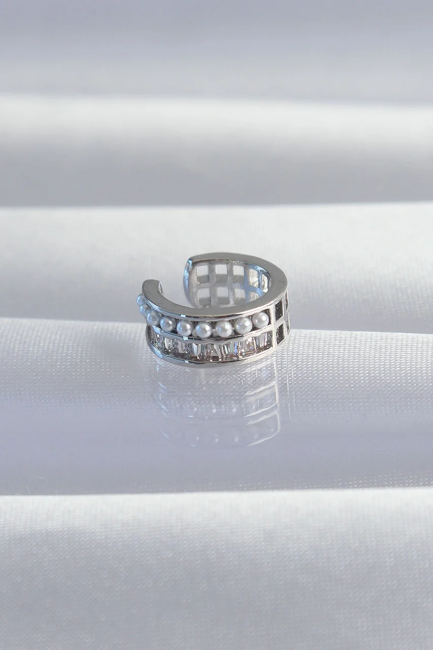 Pirinç Gümüş Renk İncili Baget Taşlı Earcuff Küpe Tj-bkp9338 Diğer