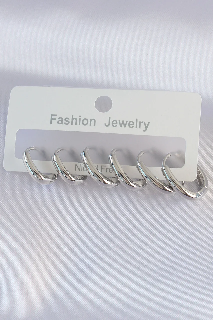 Pirinç Gümüş Renk Oval Küpe Seti Tj-bkp8999 Diğer