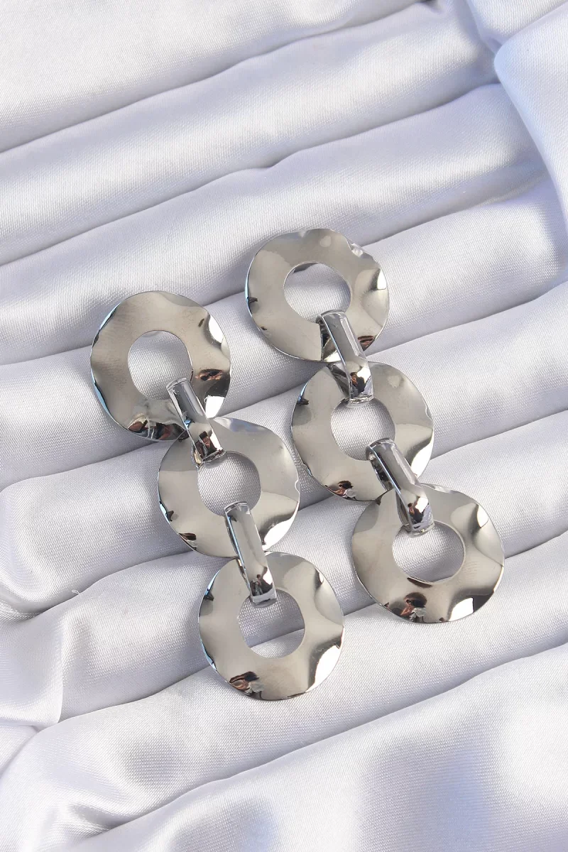 Pirinç Gümüş Renk Oval Ayna Model Sallantılı Küpe - Lisinya