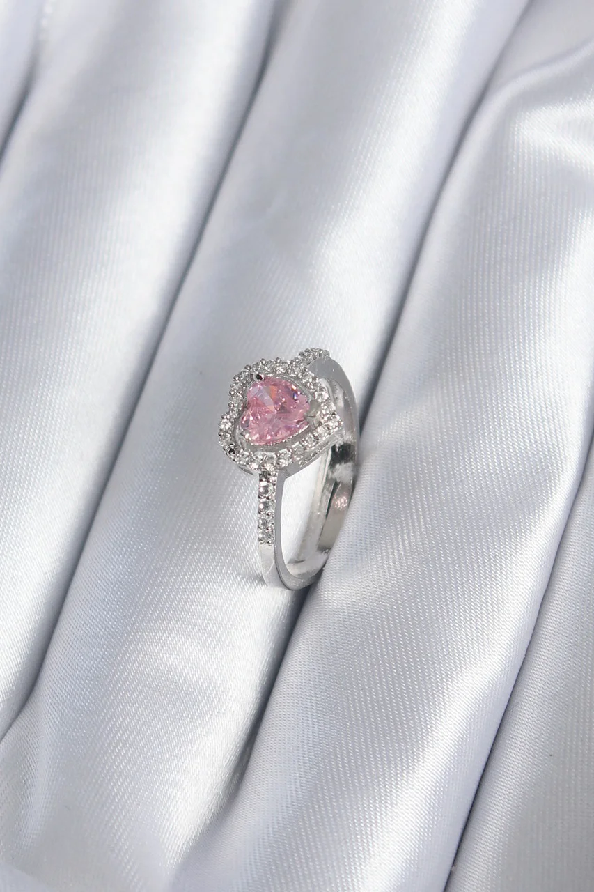Pirinç Gümüş Renk Pembe Zirkon Taş Kalp Charm Model Kadın Yüzük Tj-byk2859 Diğer
