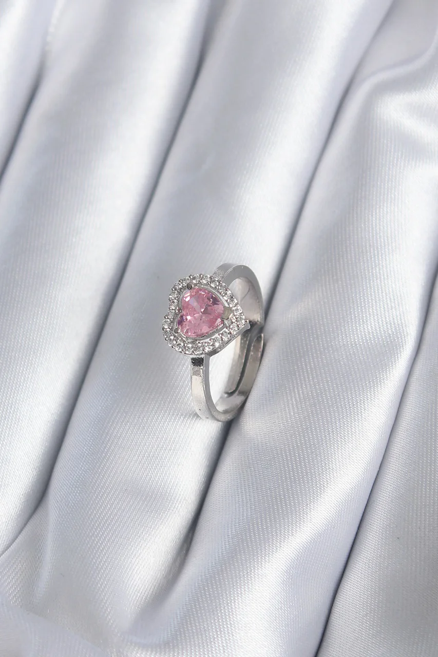 Pirinç Gümüş Renk Pembe Zirkon Taşlı Charm Model Kadın Yüzük Tj-byk2864 Diğer