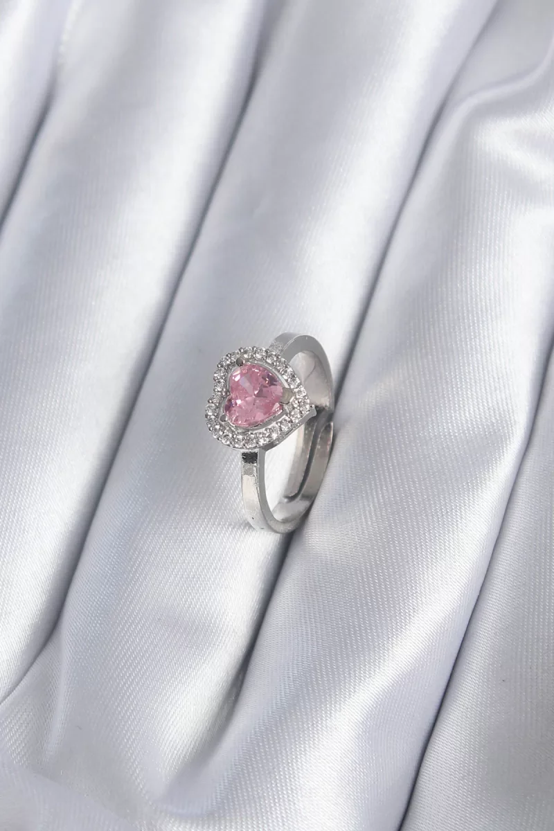 Pirinç Gümüş Renk Pembe Zirkon Taşlı Charm Model Kadın Yüzük - Lisinya