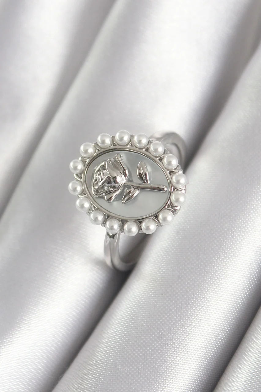 Pirinç Gümüş Renk Portre Gül Model İnci Detay Kadın Yüzük Tj-byk3064 Diğer