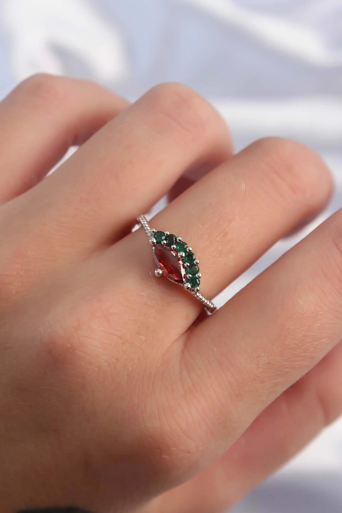 Pirinç Gümüş Renk Renkli Zirkon Taşlı Ayarlanabilir Karpuz Model 