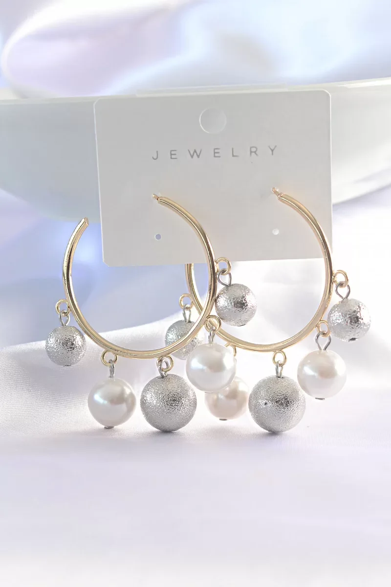 Pirinç Gümüş Renk Topçuk Model Gold Renk Halka Küpe - Lisinya