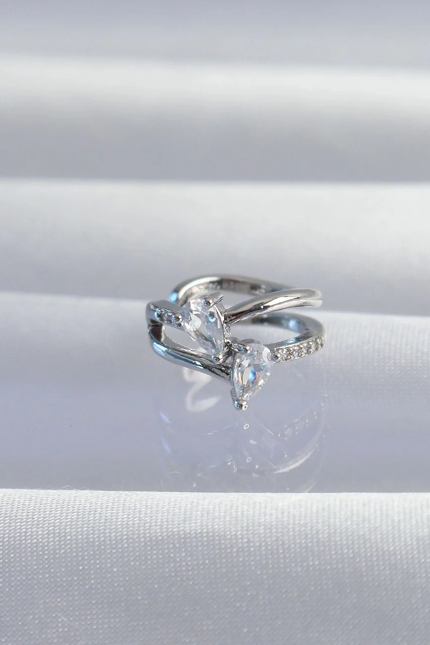 Pirinç Gümüş Renk Zirkon Taşlı Damla Earcuff Küpe Çok Renkli