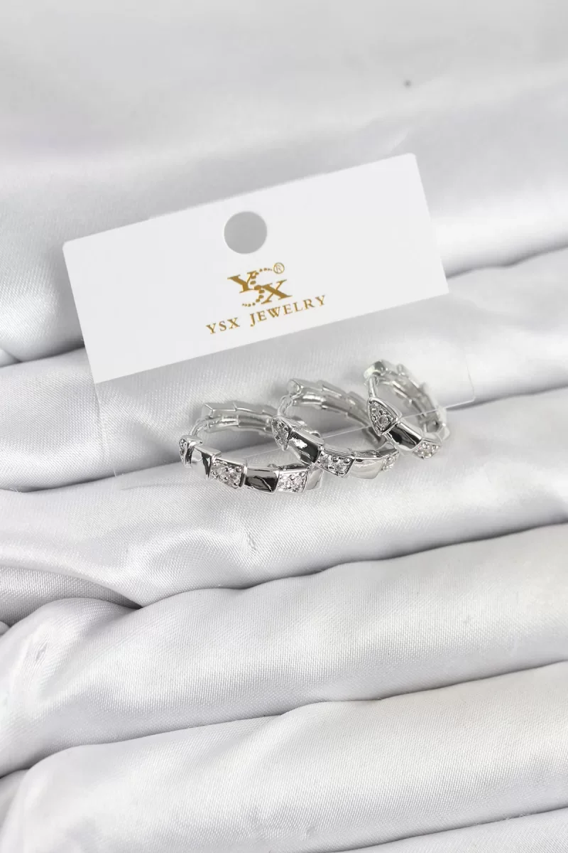 Pirinç Gümüş Renk Zirkon Taşlı Halka Yılan Model YSX Trio Küpe Seti - Lisinya
