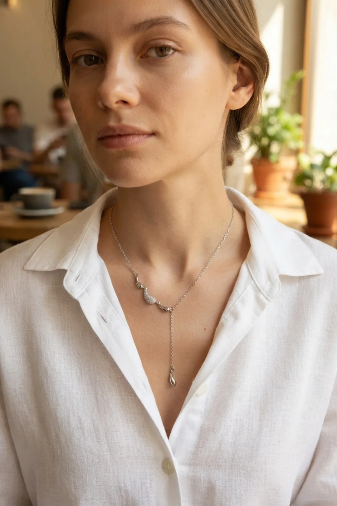 Pirinç Gümüş Renk Zirkon Taşlı Damla Model Kadın Kolye Fiyatı, Yorumları ve Özellikleri