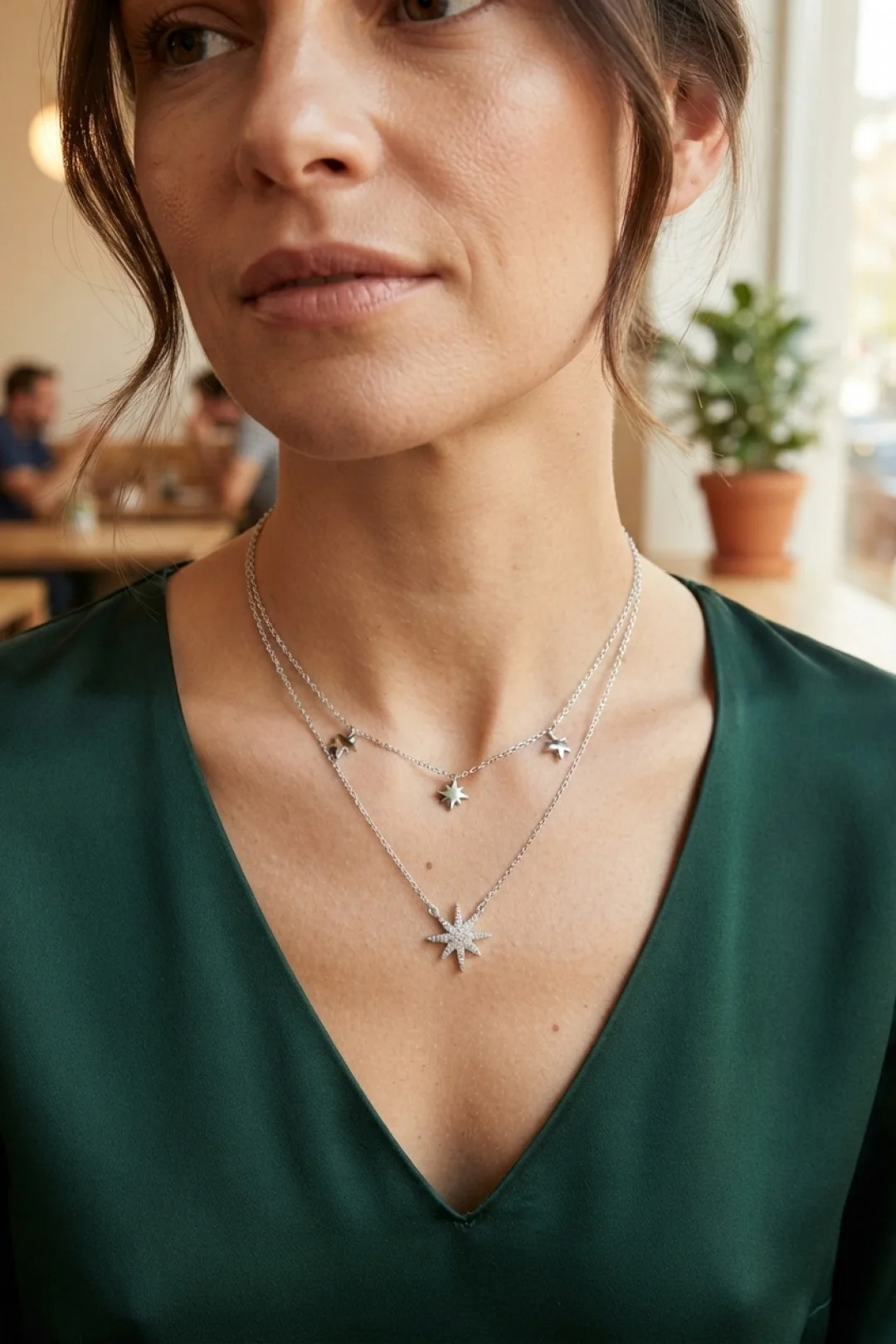 Pirinç Gümüş Renk Zirkon Taşlı Kutup Yıldızı Model 2'li Kadın Kolye Fiyatı, Yorumları ve Özellikleri