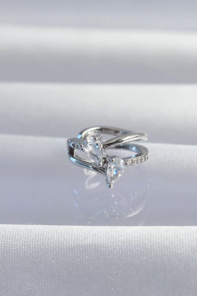 Pirinç Gümüş Renk Zirkon Taşlı Damla Earcuff Küpe - Lisinya
