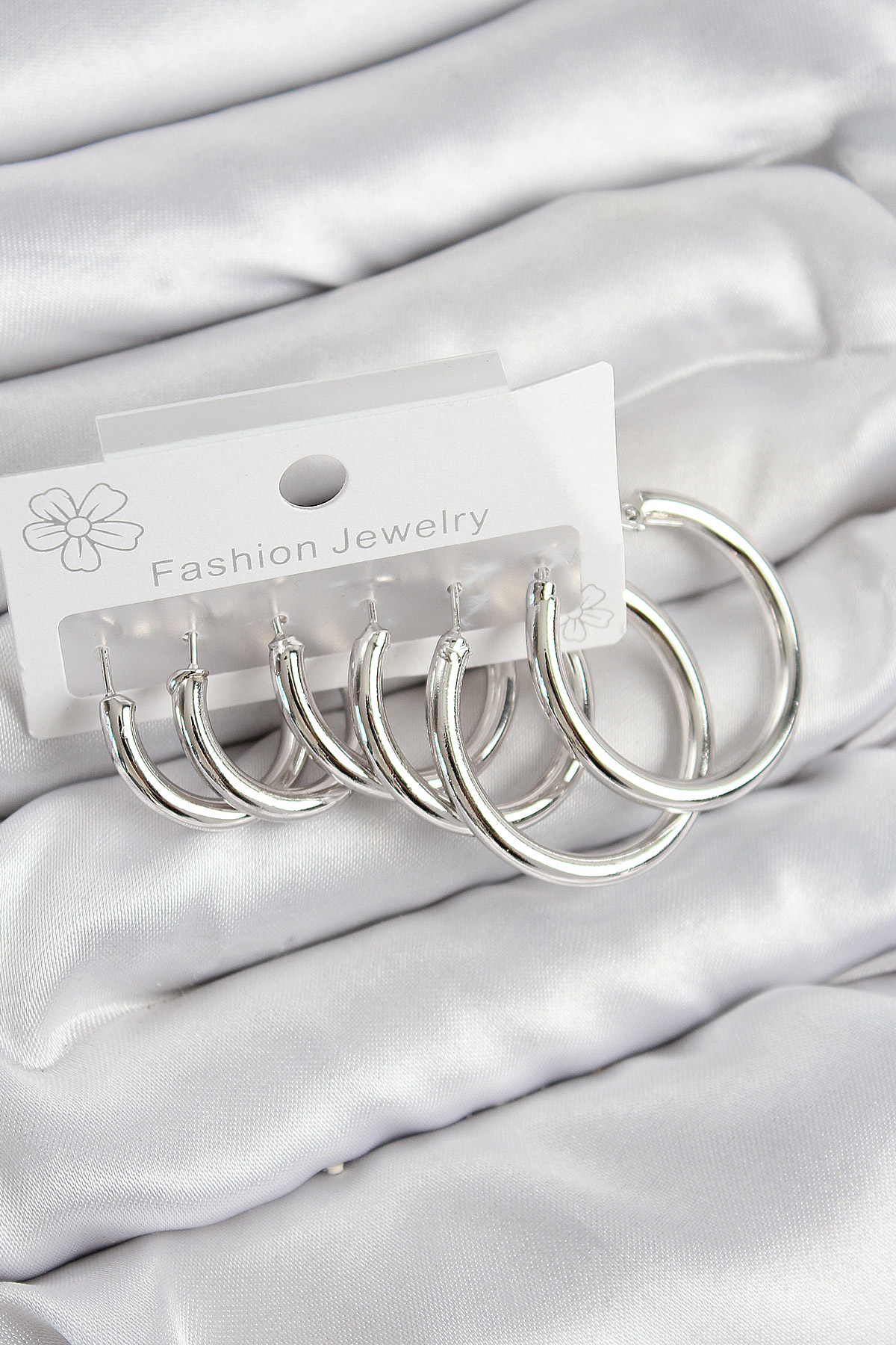 Pirinç Halka Model Gümüş Renk Kadın Set Küpe - TJ-BKP11042