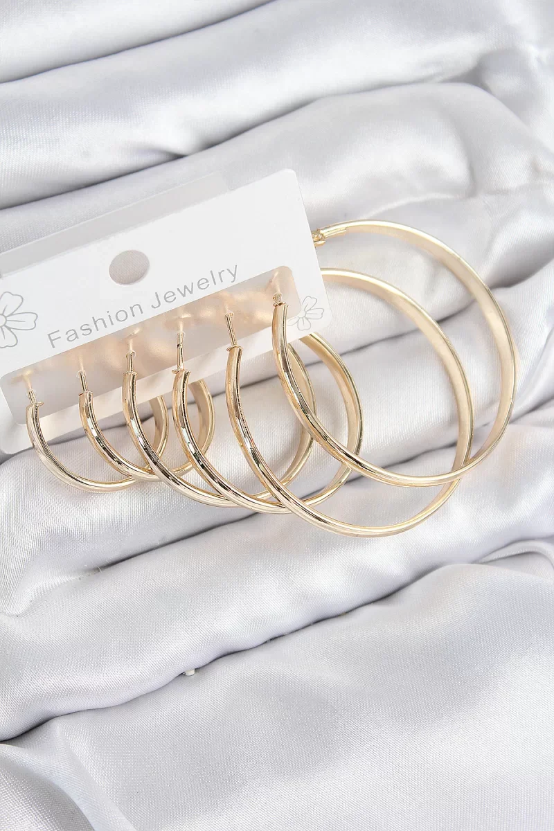 Pirinç Halka Model Gold Renk Kadın Set Küpe - Lisinya