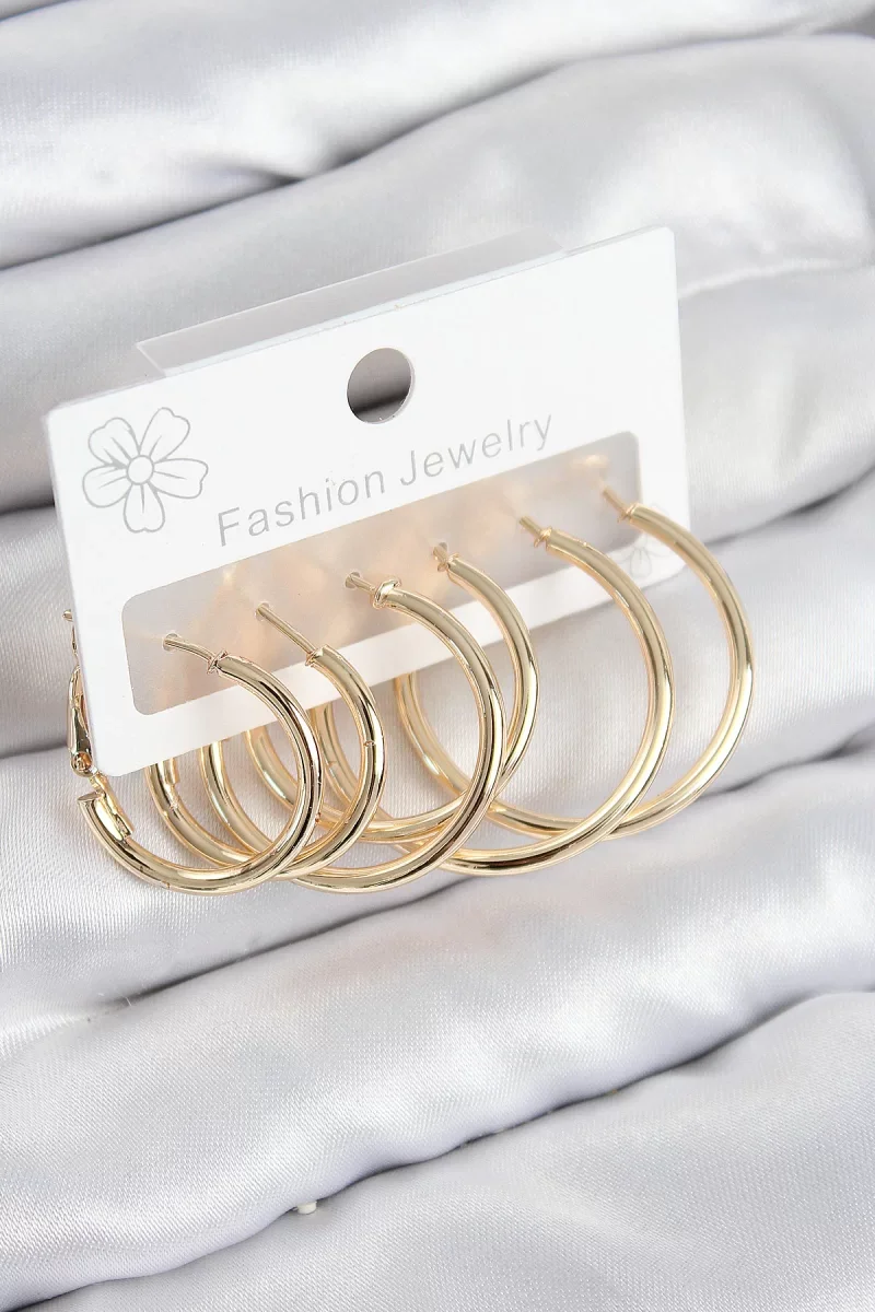 Pirinç Halka Model Gold Renk Kadın Set Küpe - Lisinya