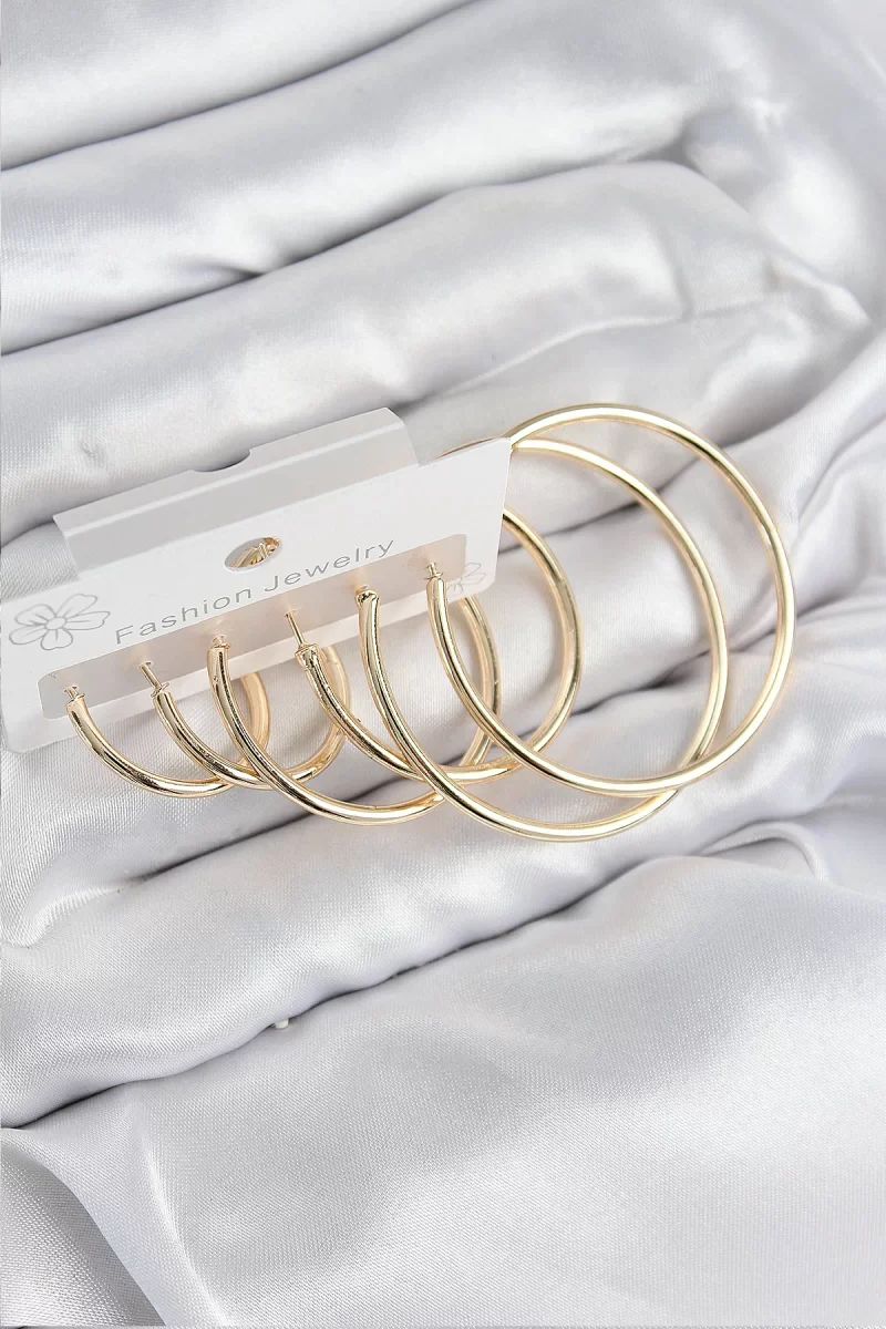 Pirinç Halka Model Gold Renk Kadın Set Küpe - Lisinya