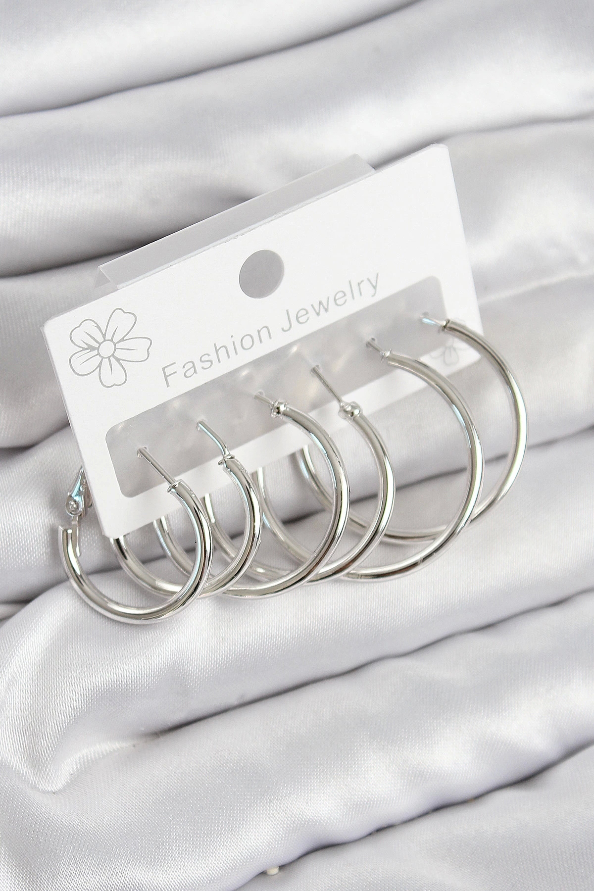 Toptan Bulurum Pirinç Halka Model Gümüş Renk Kadın Set Küpe