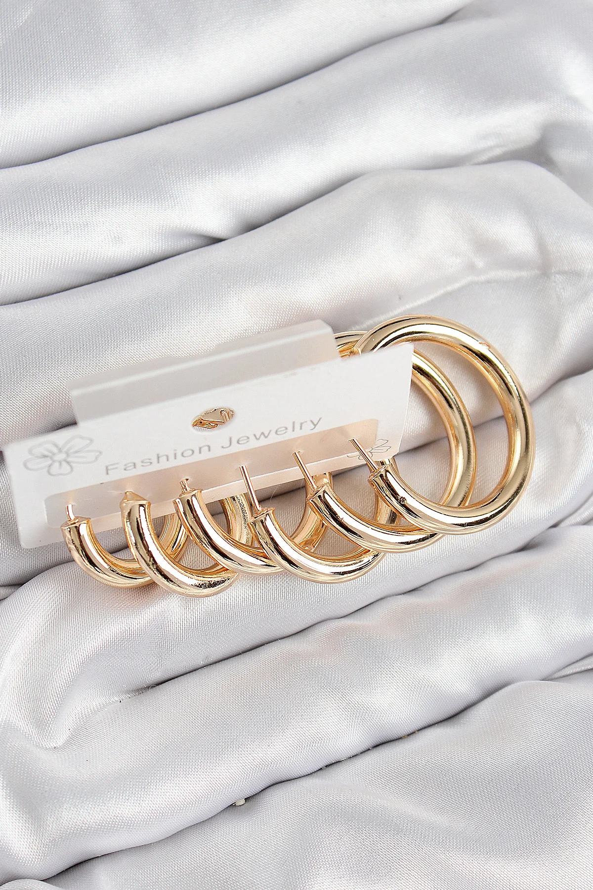Pirinç Halka Model Gold Renk Kadın Set Küpe -1492