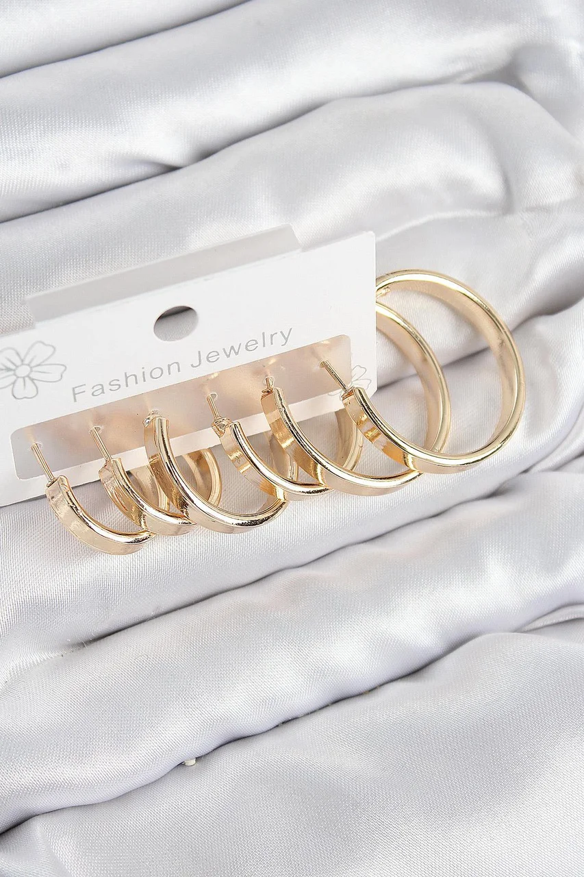 Pirinç Halka Model Gold Renk Kadın Set Küpe Çok Renkli