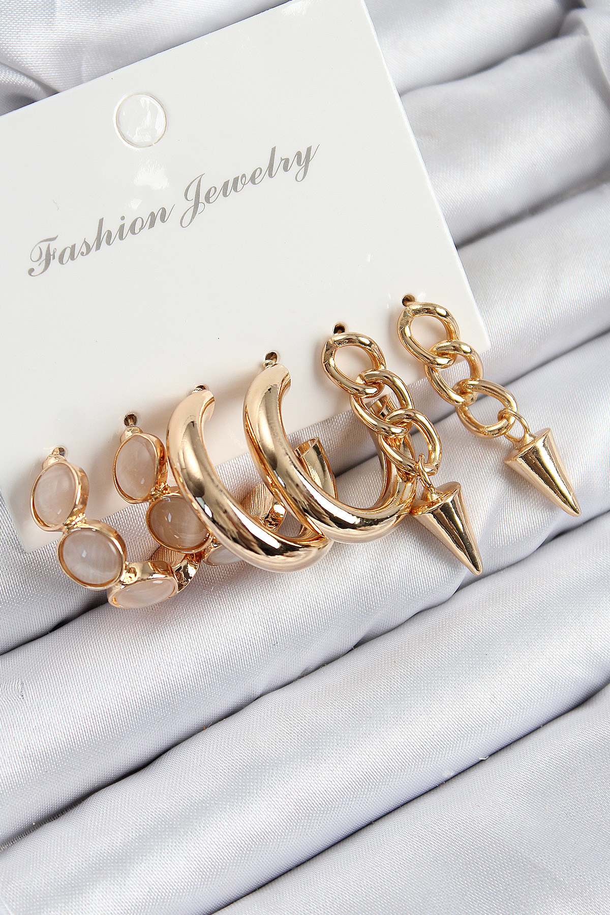 Pirinç Halka Ve Zincir Model Gold Renk Kadın Set Küpe - TJ-BKP110