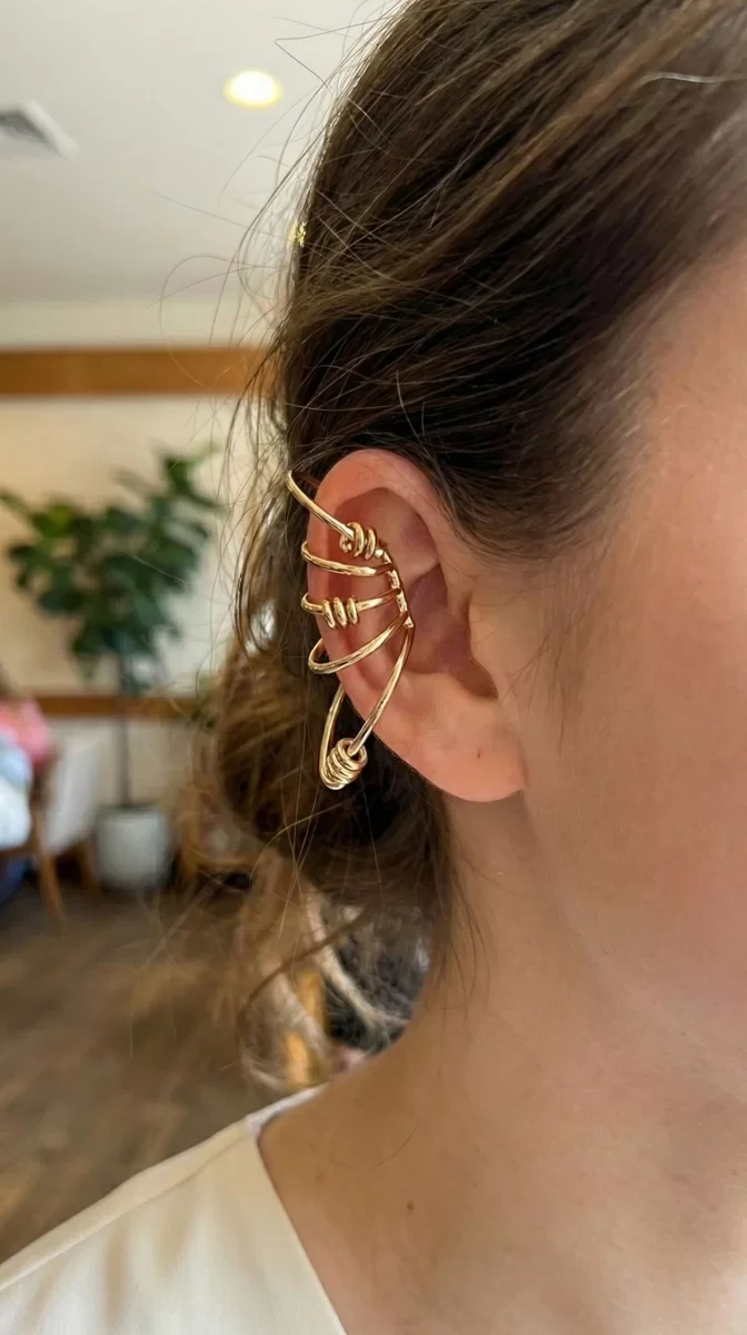 Pirinç Halkalı Model Gold Renk Kıkırdak Küpe - Lisinya