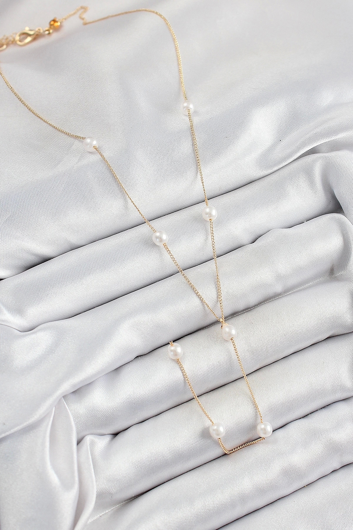 Butik Pirinç İnci Figürlü Y Model Gold Renk Kadın Kolye