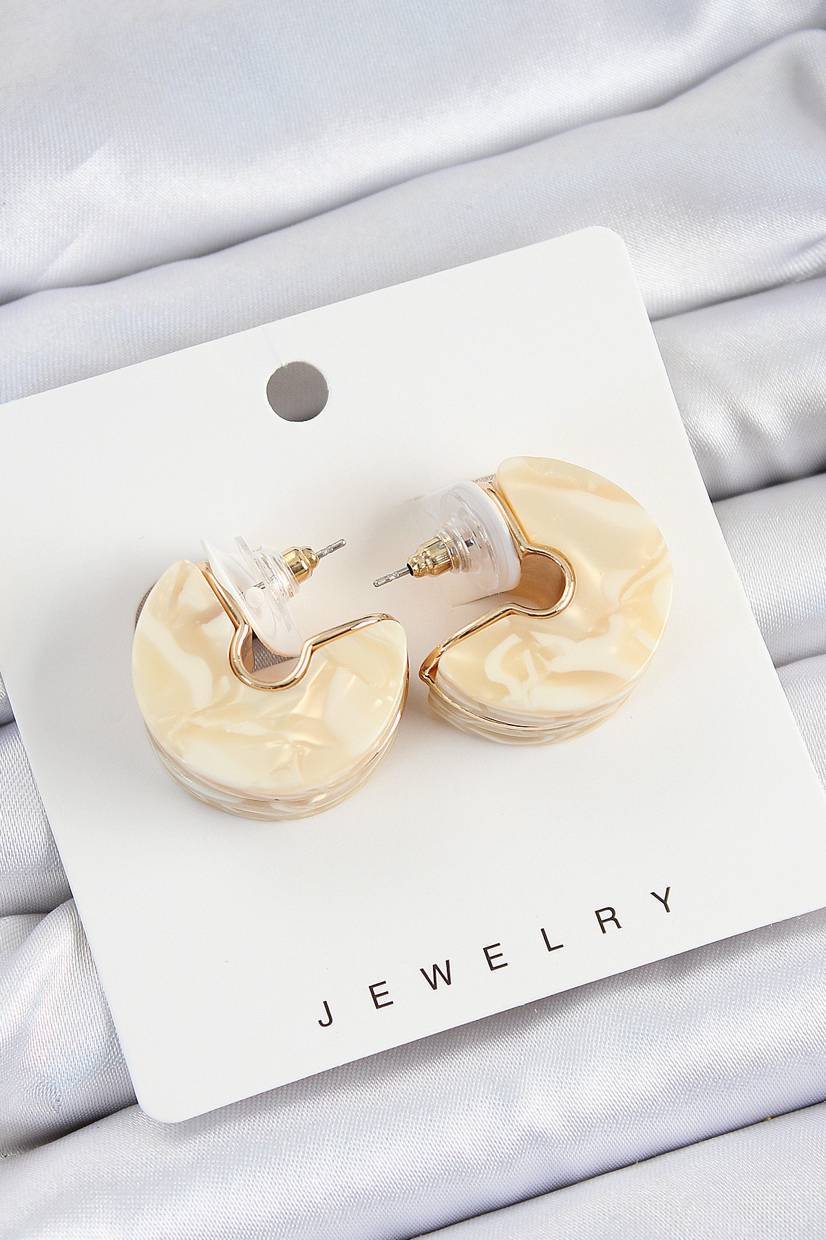 Pirinç Mermer Desenli Vintage Yarım Halka Model Gold Renk Kadın K