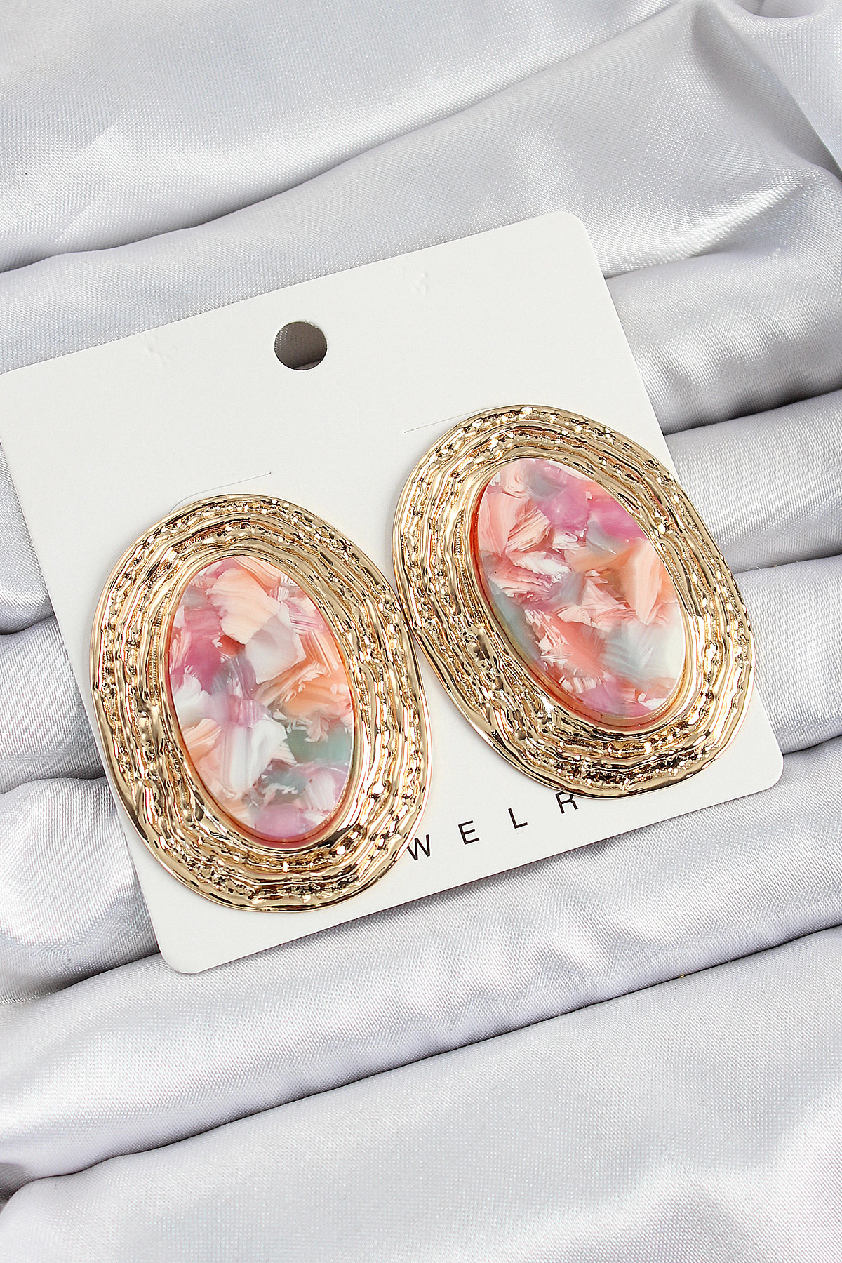 Pirinç Mermer Desenlli Pembe Sedef Oval Vintage Model Gold Renk K