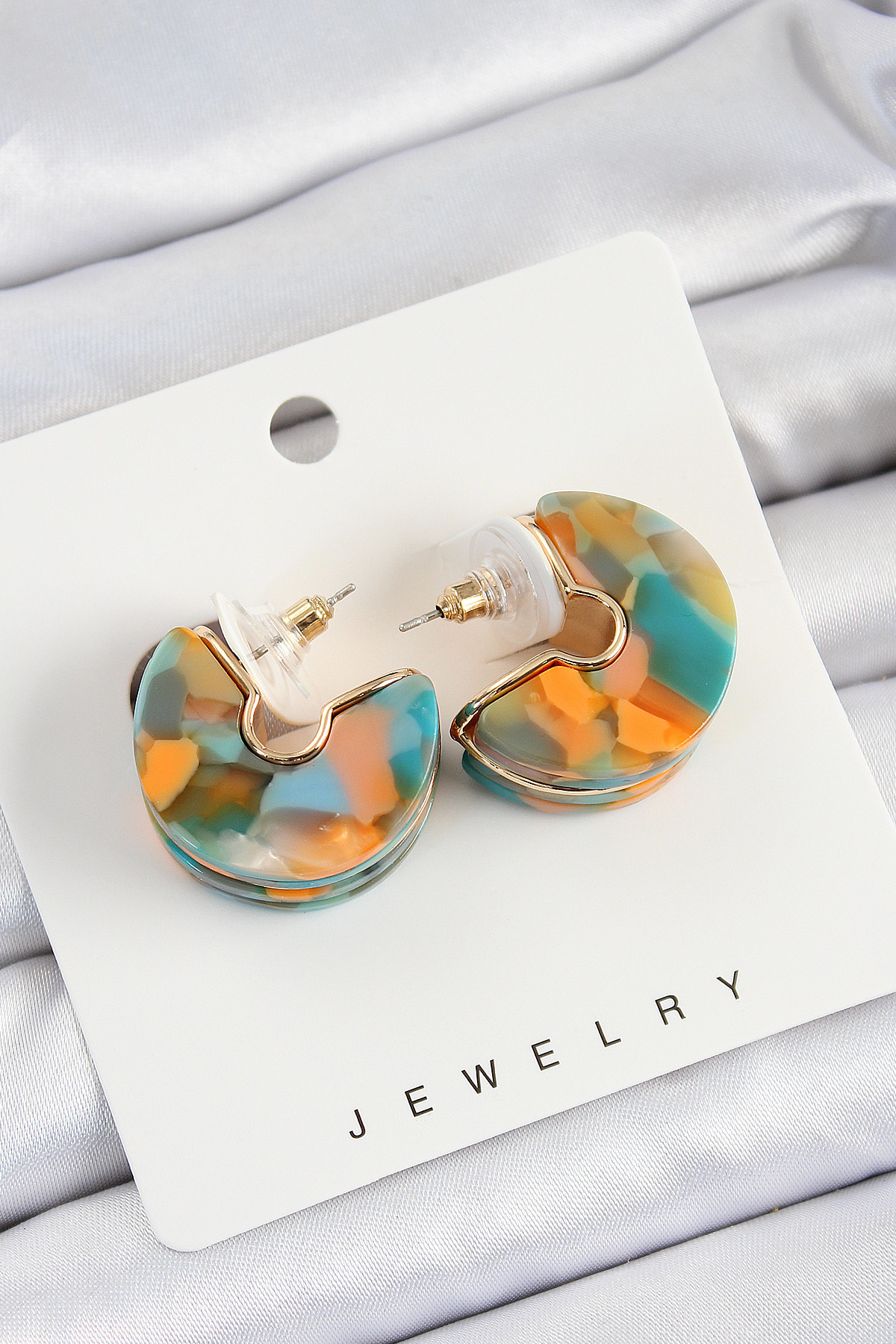 Pirinç Mermer Desenli Vintage Yarım Halka Model Gold Renk Kadın K