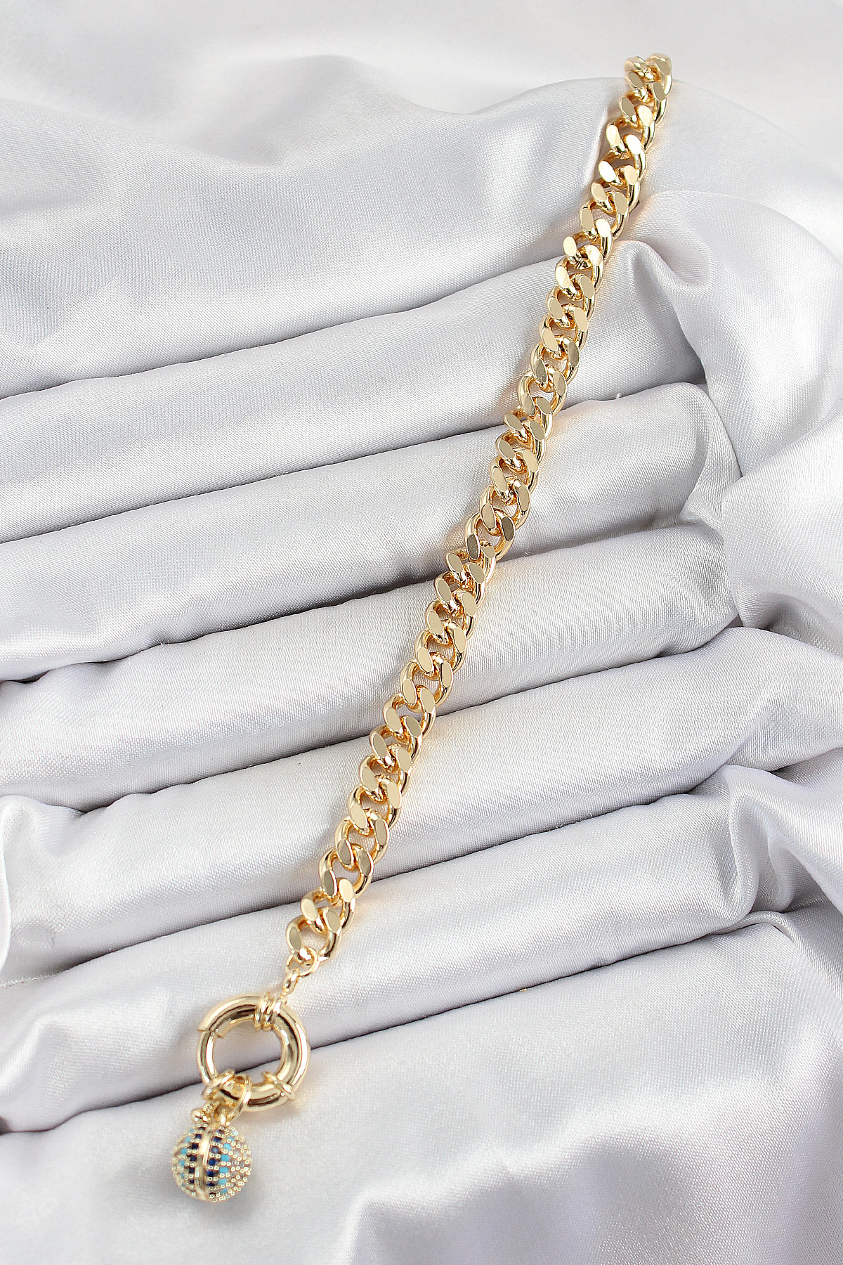 Pirinç Nazar Model Zirkon Taşlı Gold Renk VİP Seri Kadın Bileklik