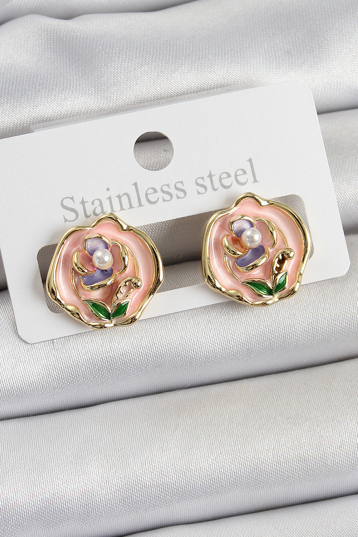 Pirinç Pembe Mineli Çiçek Figürlü Sanatsal Portre Model Gold Renk