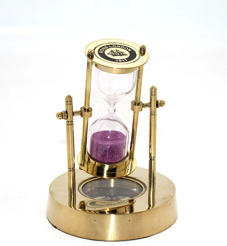 Pirinç Pusulalı Kum Saati Dekoratif Model