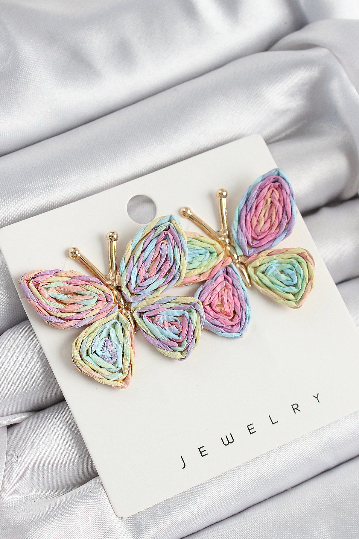 Pirinç Rainbow Kelebek Model Gold Renk Kadın Hasır Küpe - TJ-BKP1