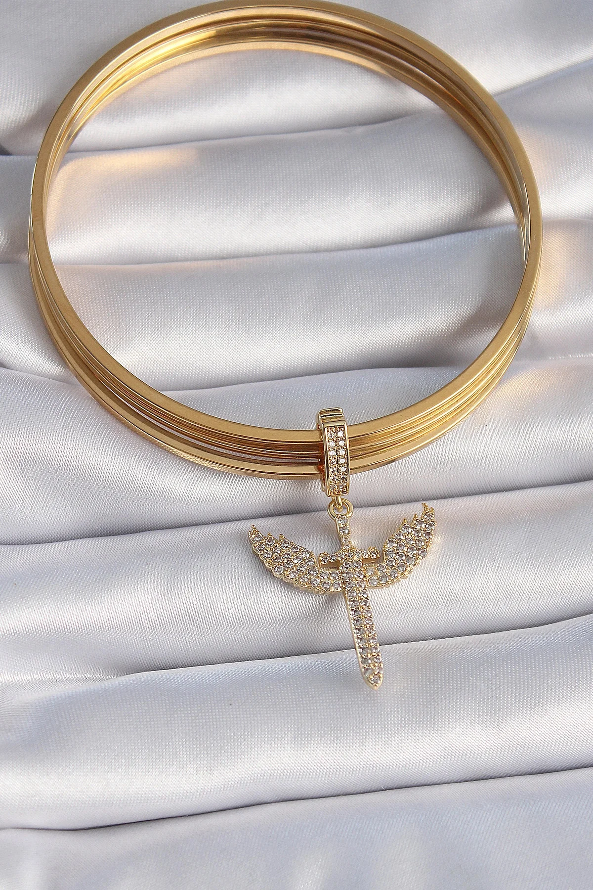 Pirinç Renk Zirkon Taşlı Mikail Model Ajda Charm - Görsel 2