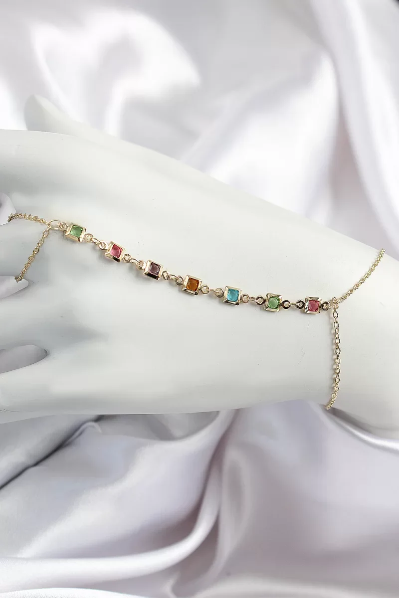 Pirinç Renkli Kare Zirkon Taşlı Y Model Gold Renk Kadın Şahmeran - Lisinya