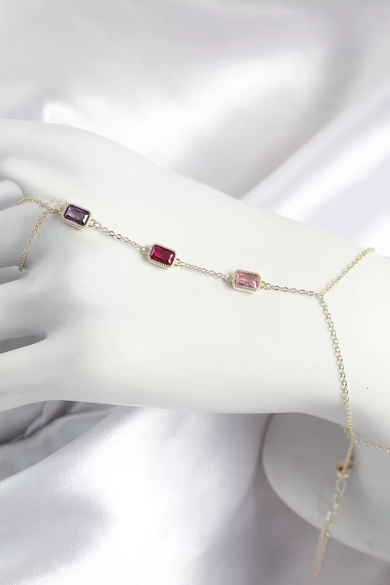 Pirinç Renkli Zirkon Taşlı Dikdörtgen Model Gold Renk Kadın Şahmeran - Lisinya