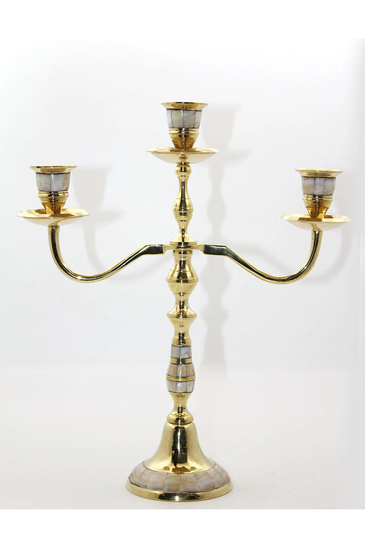 Pirinç Sedefli 3'lü Şamdan Model 2