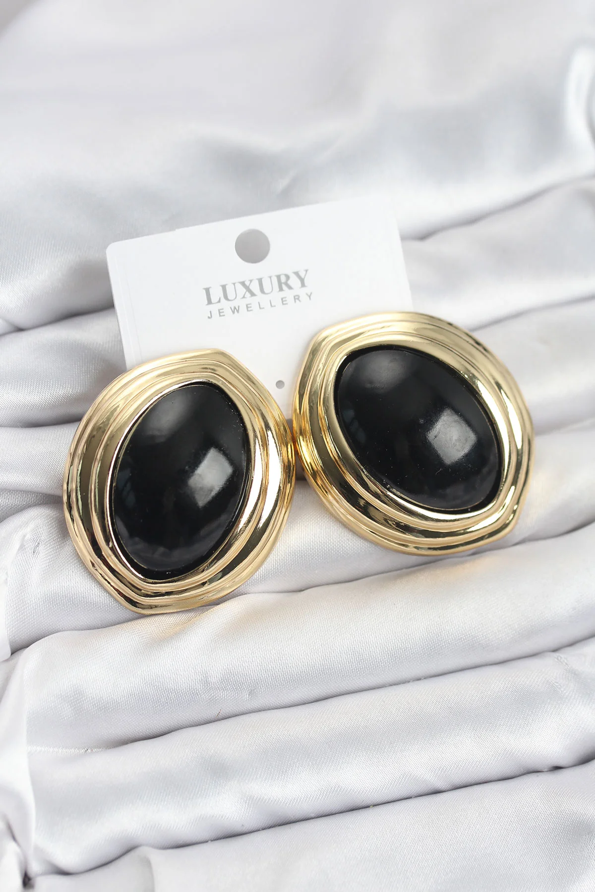 Pirinç Siyah Badem Model Vintage Gold Kadın Küpe -1492