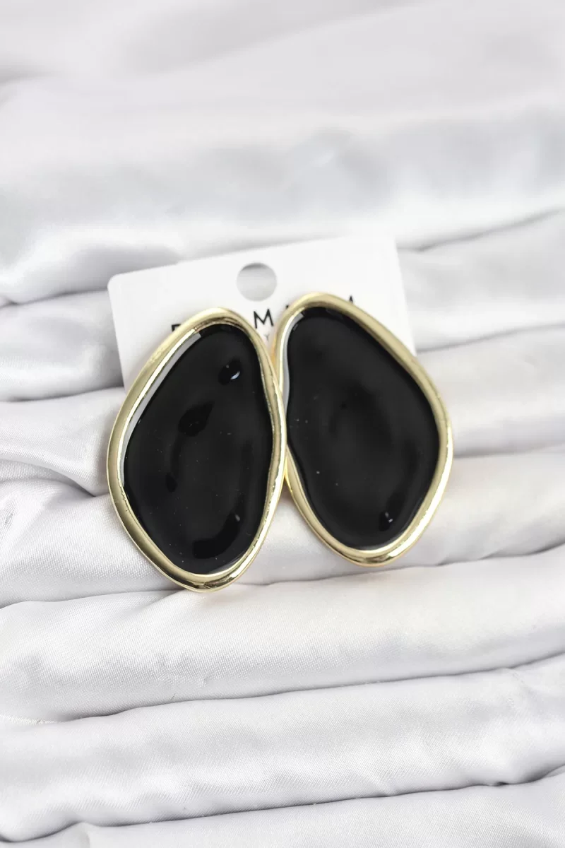 Pirinç Siyah Mineli Damla Model Vintage Plaka Kadın Küpe - Lisinya