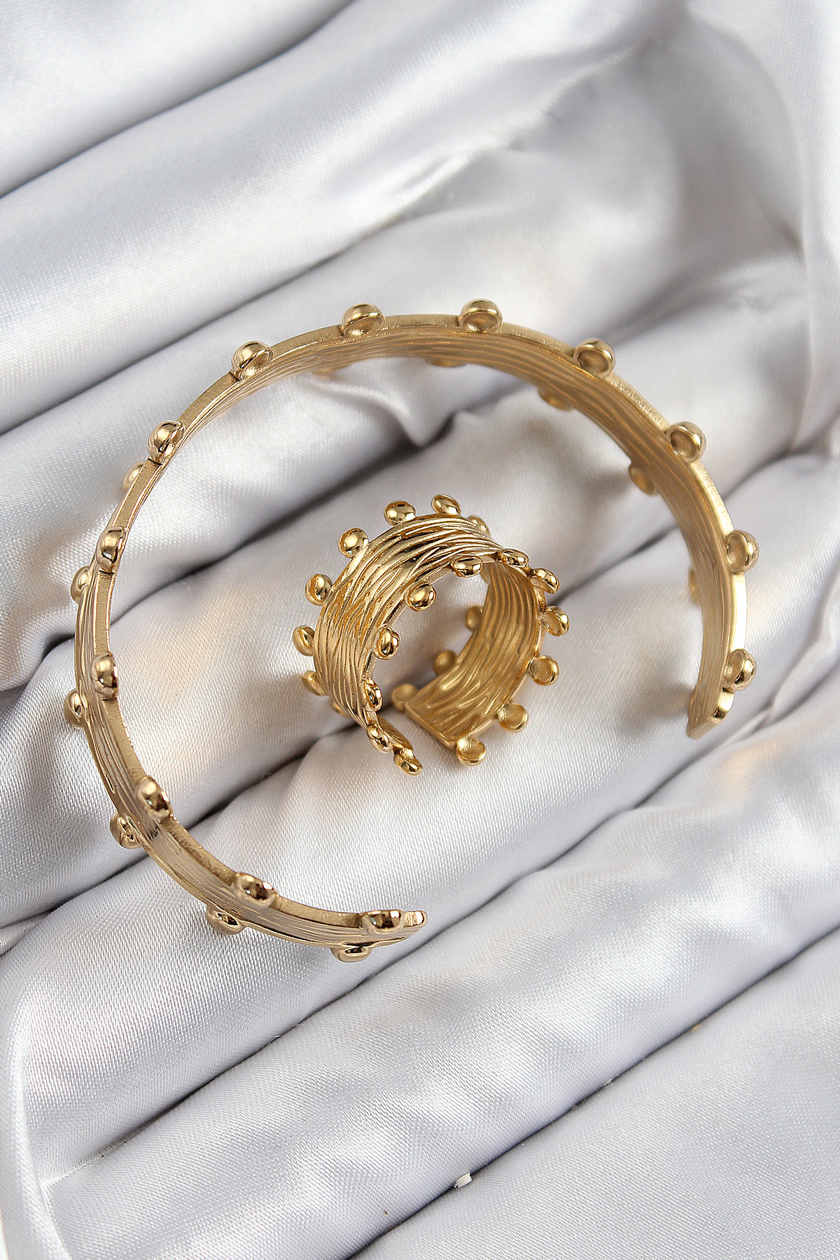 Pirinç Topcuk Model Gold Renk Bileklik Yüzük Set - TJ-BB7602